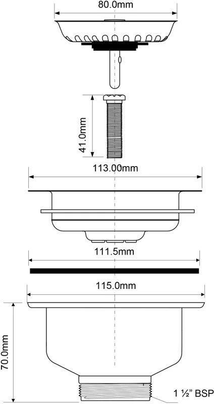Выпуск для раковины McAlpine без перелива, хром, с пробкой-решеткой MRSKW7 - 3