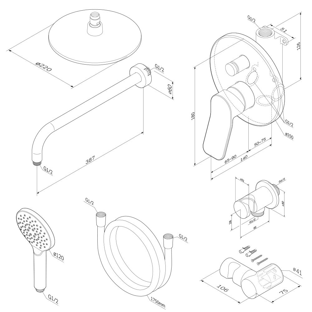 Душевой комплект AM.PM X-Joy для душа FB85A1RH20 - 1