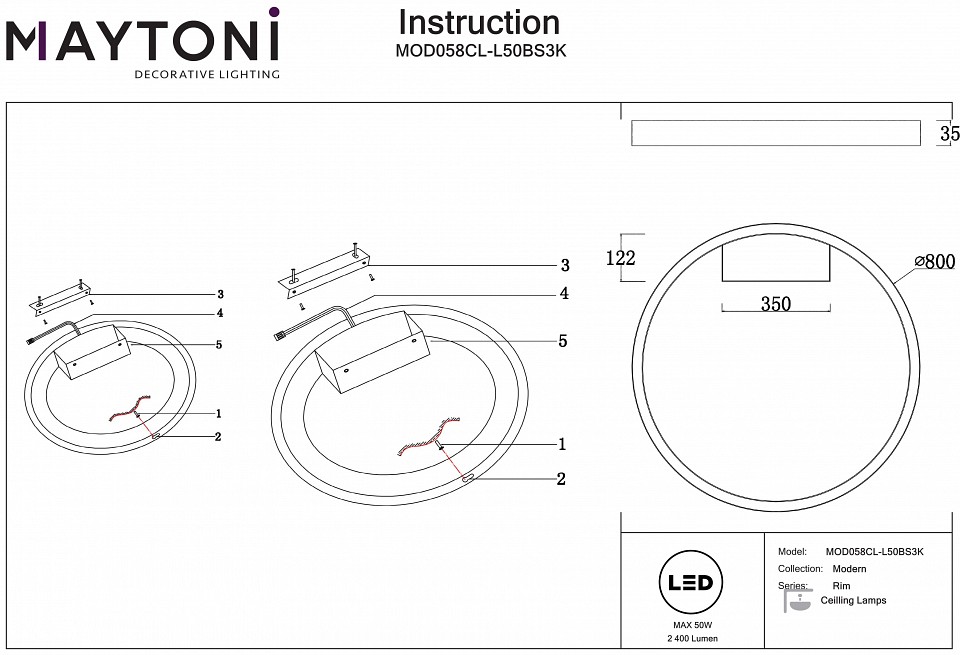 Накладной светильник Maytoni Rim MOD058CL-L50BS3K - 3