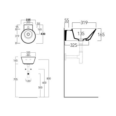 Раковина накладная Simas Wawe 33.5х43 белая WA05 - 2