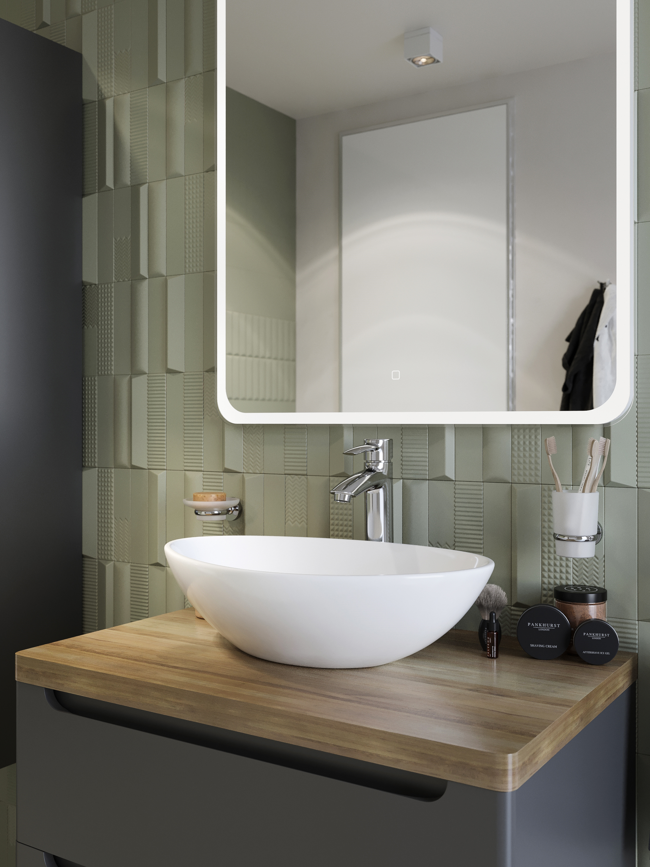 Мебель для ванной STWORKI Берген 80 серая со светлой столешницей, раковина Moduo 55 Leaf 549492 - 5