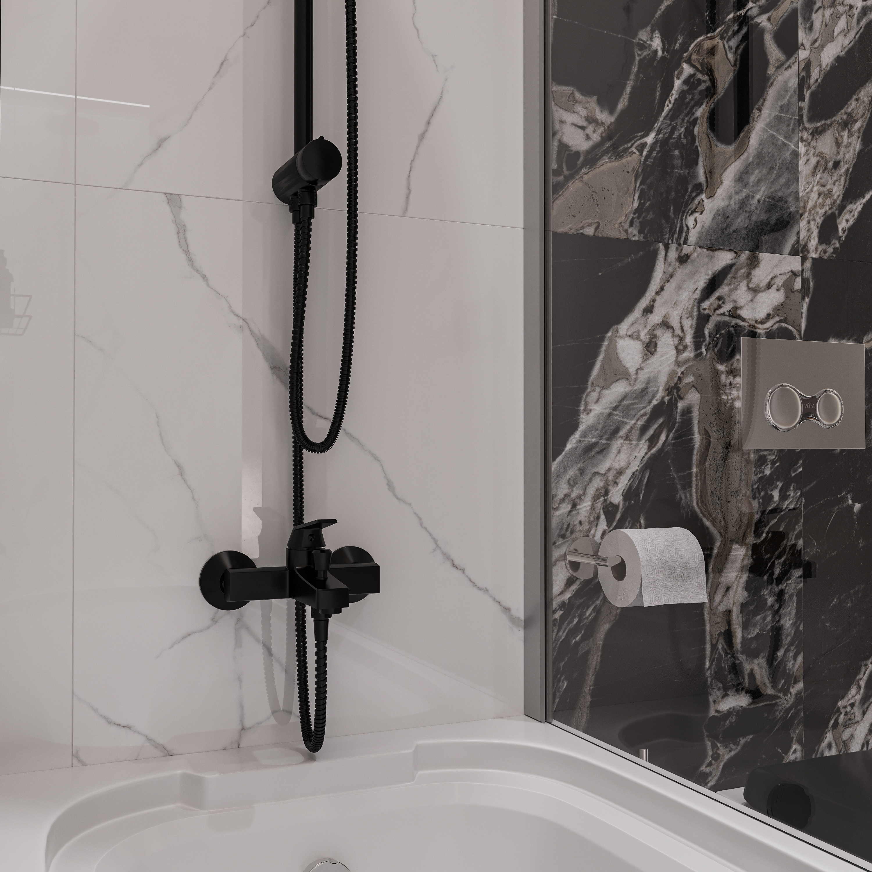 Смеситель для ванны с душем DIWO Смоленск SM-03b черный, однорычажный, настенный, российский - 1