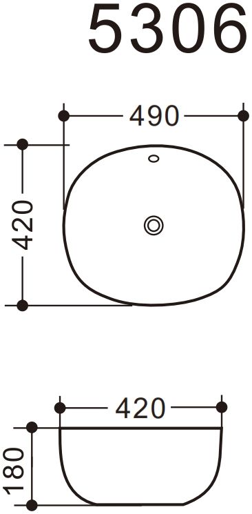 Раковина керамическая накладная AM5306-W, цвет белый глянец, 490x420x180 мм - 3