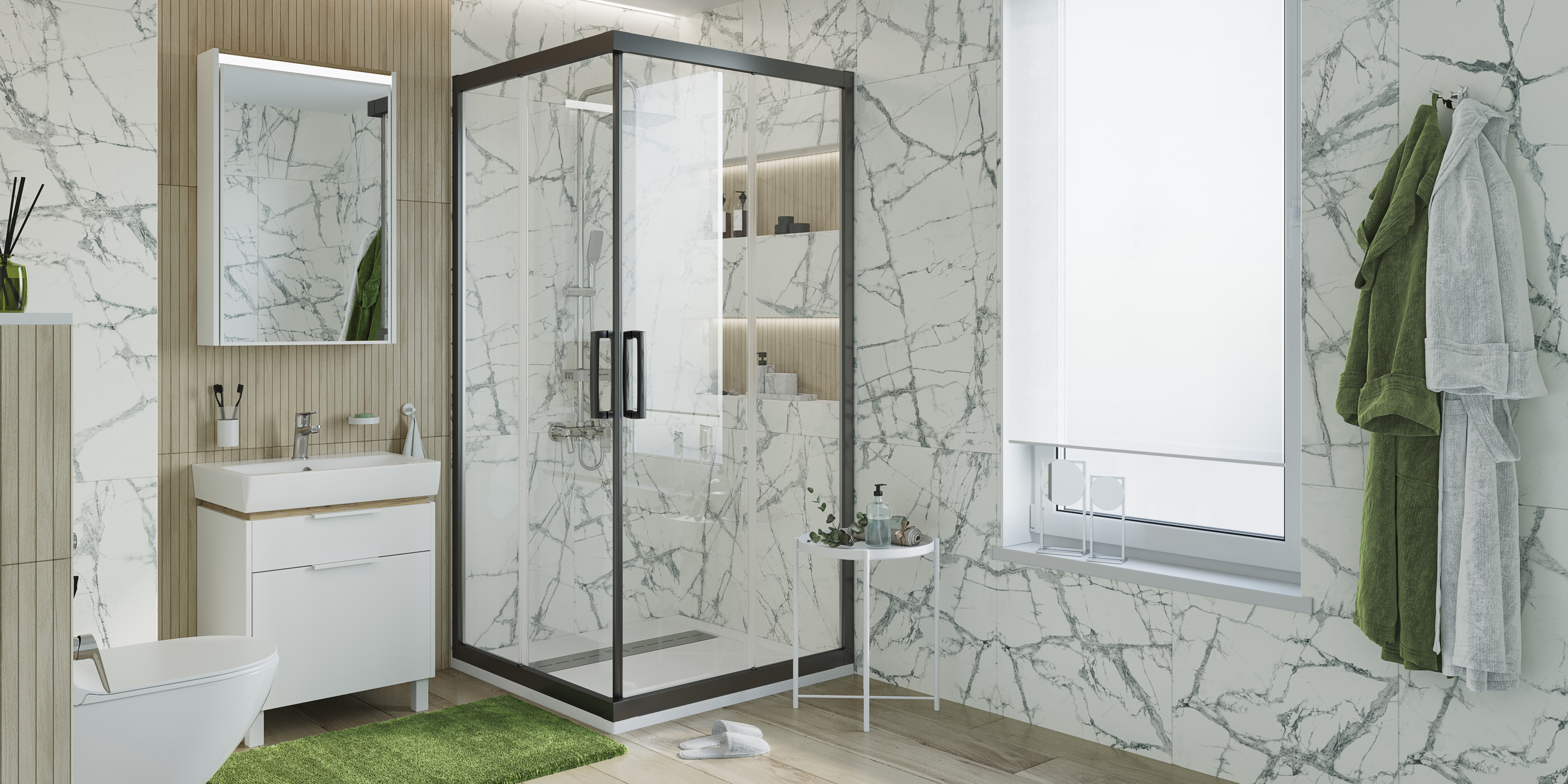 Душевой уголок STWORKI Дублин DE019SC9595200BLK 95x95 см профиль черный матовый 3GW072TTKK000 - 1