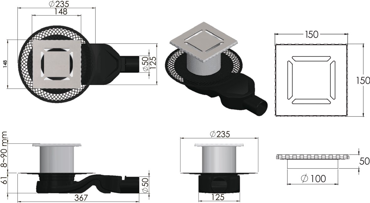Душевой трап Berges Wasserhaus Platz Norma 15x15 см 090159 - 6