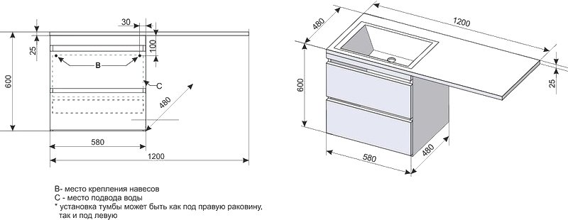 Тумба для комплекта Style Line Даллас 120 Люкс Plus подвесная, белая СС-00000469 - 6
