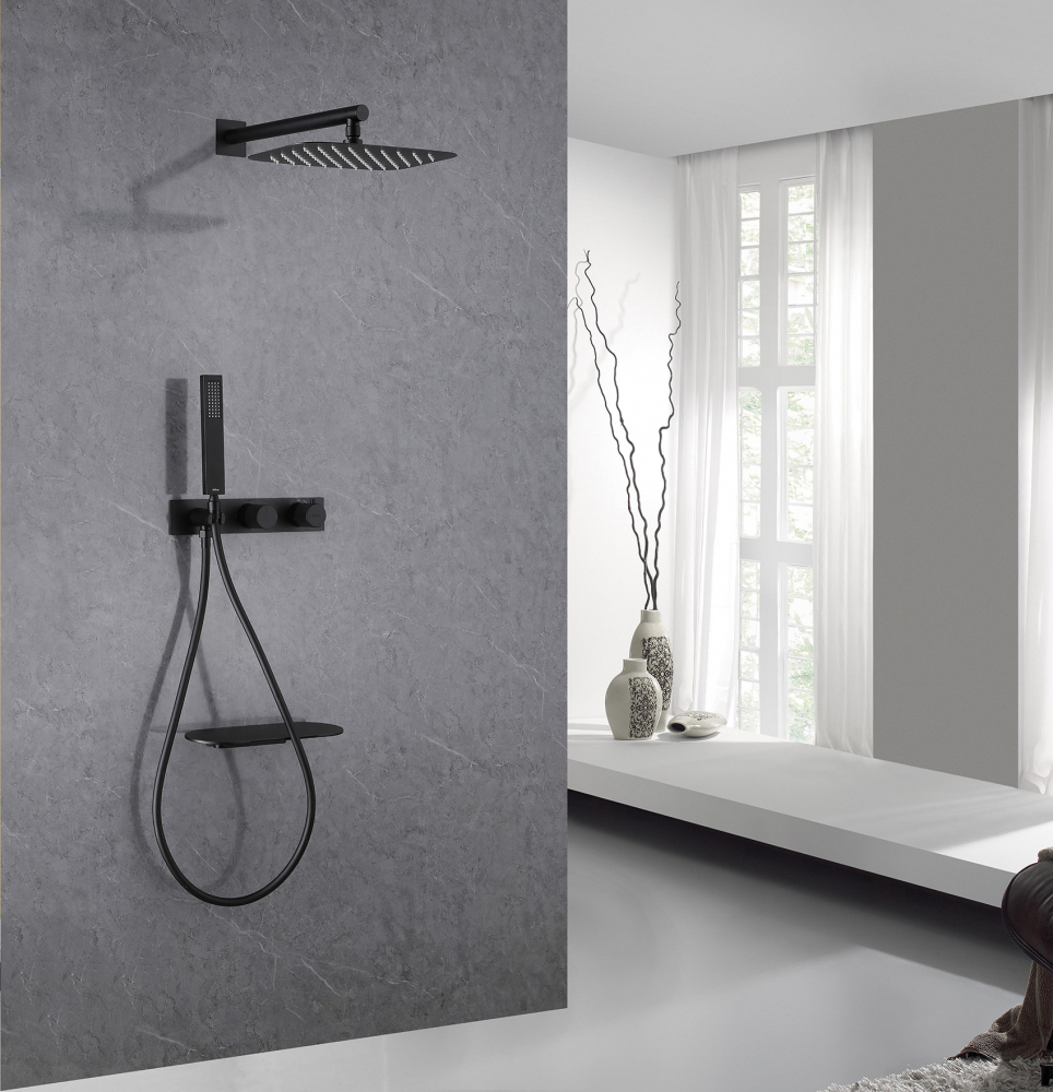 Душевой комплект Abber Rund с термостатом черный матовый AF8750B - 1