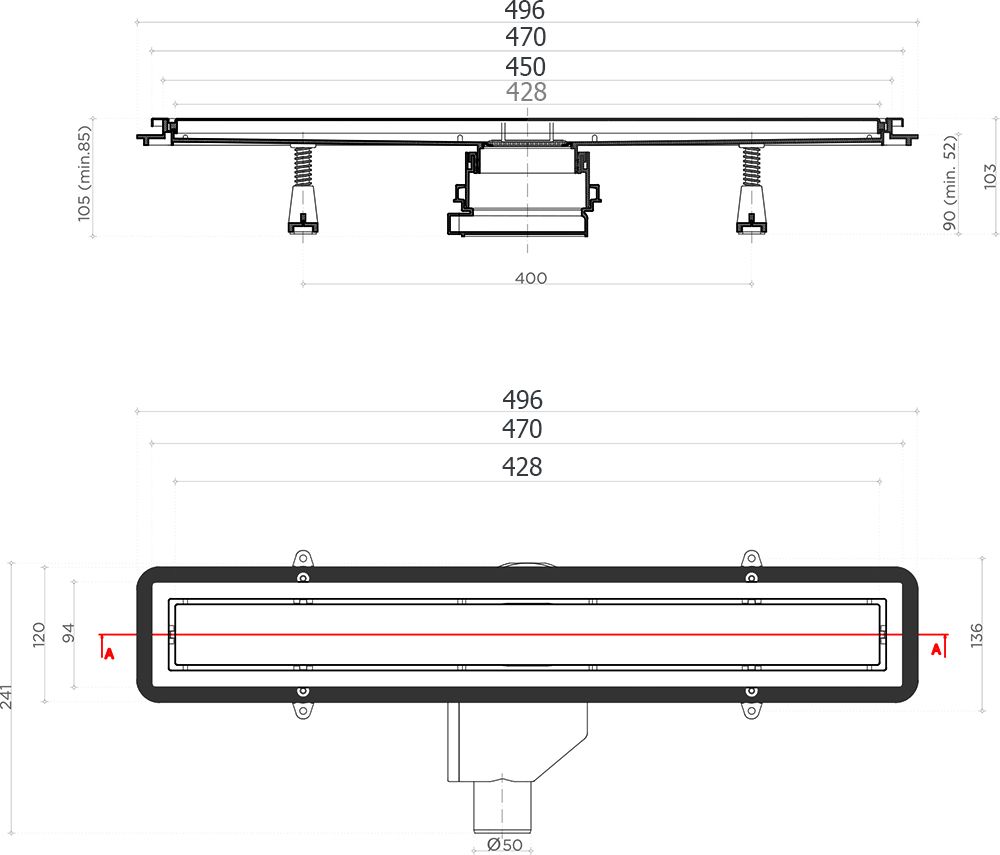 Душевой лоток Pestan Confluo Premium Gold Line 450 с решеткой 13100051 - 4