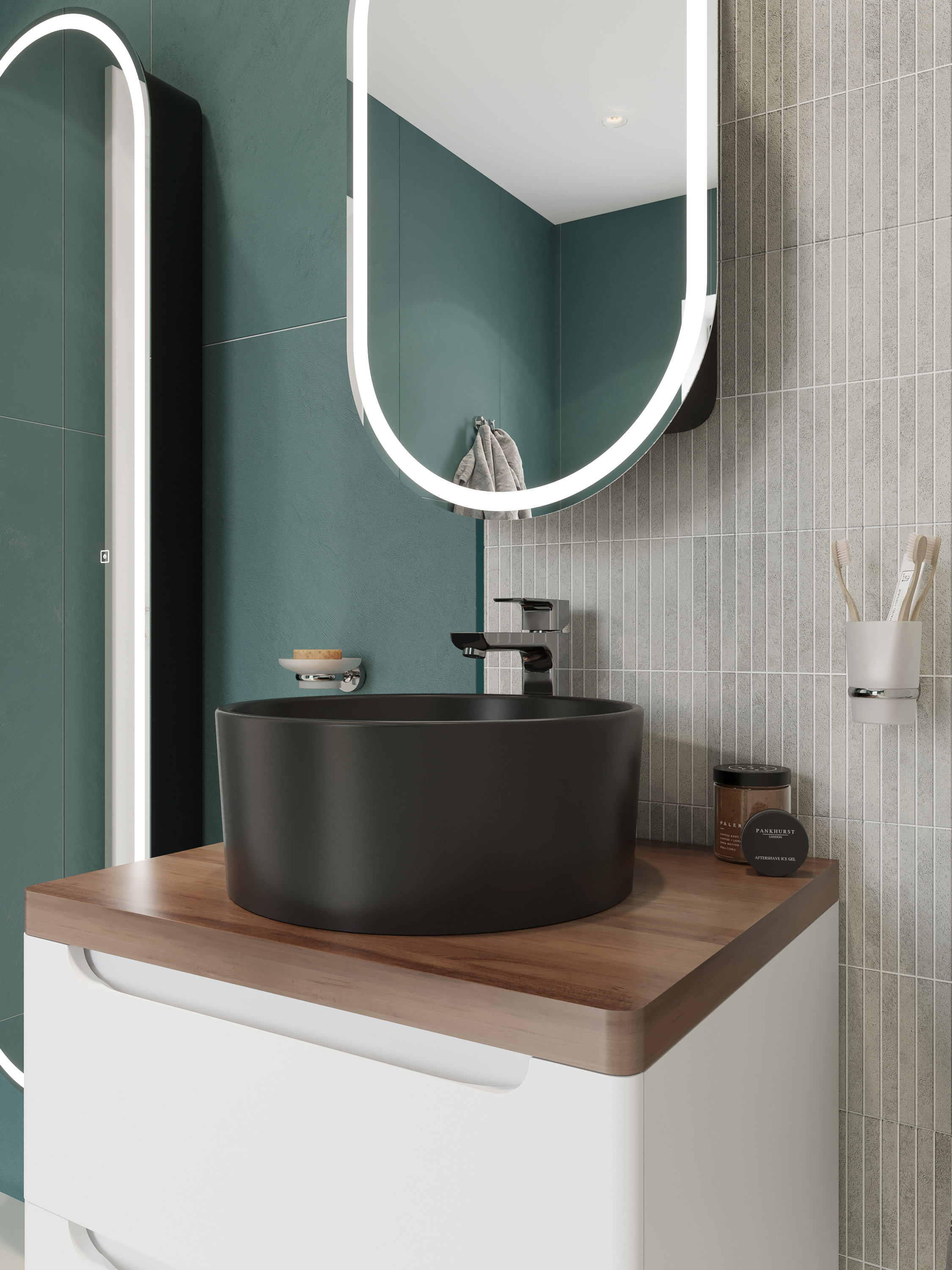 Тумба с раковиной STWORKI Берген 60 белая с темной столешницей, BOCCHI Vessel черная 549458 - 4