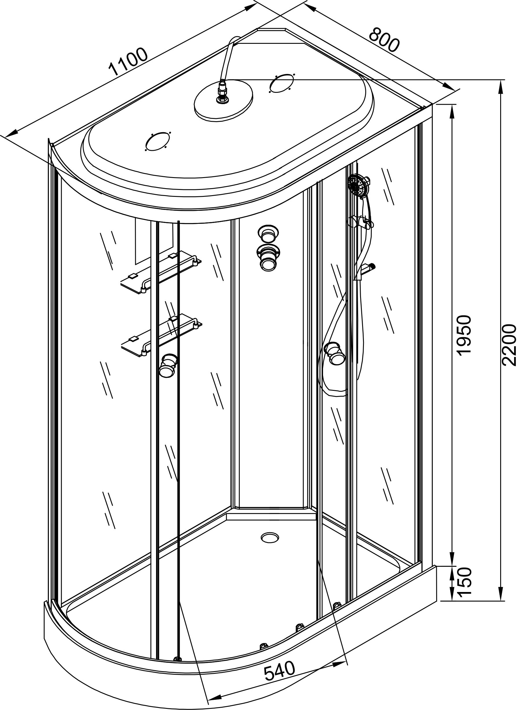Душевая кабина DETO EM1511RLED+GM - 9