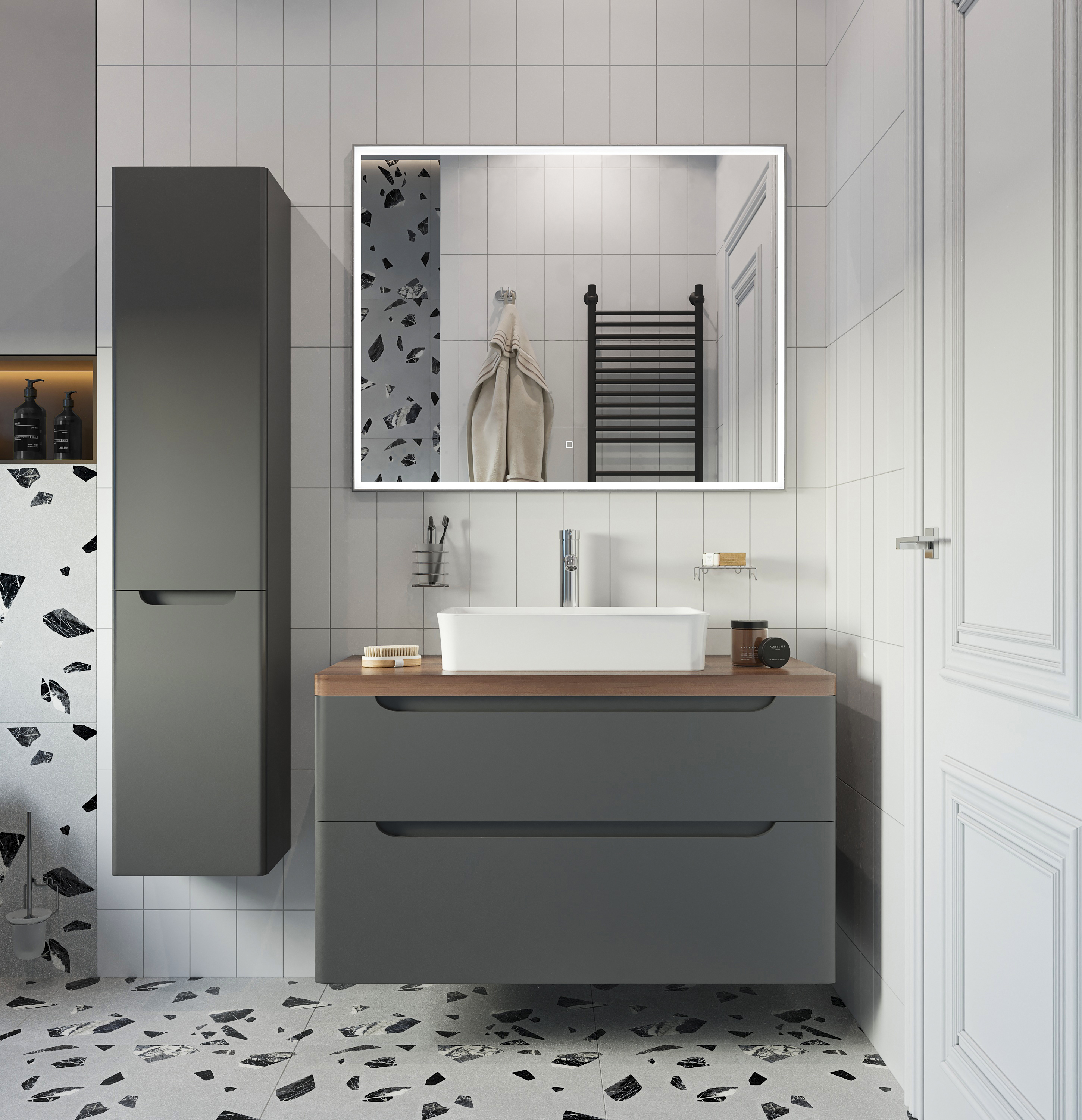 Тумба с раковиной STWORKI Берген 100 серая с темной столешницей, Bocchi Sottile 1476-001-012 566878 - 1