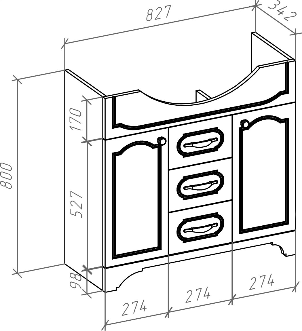 Мебель для ванной Bellezza Тиффани 85 белая, патина золото - 5