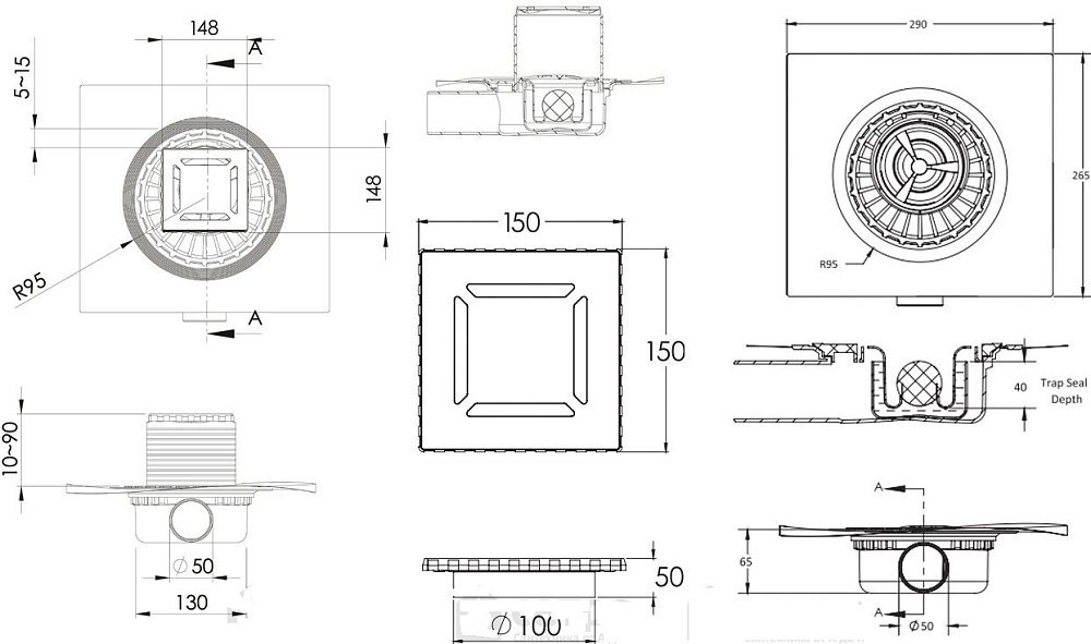 Душевой трап Berges Zentrum Norma 15х15 хром глянцевый 091363 - 1