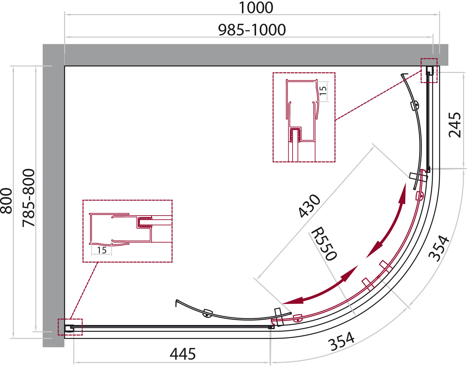 Душевой уголок BelBagno Due RH 2 100/80 C-Cr DUE-RH-2-100/80-C-Cr - 5