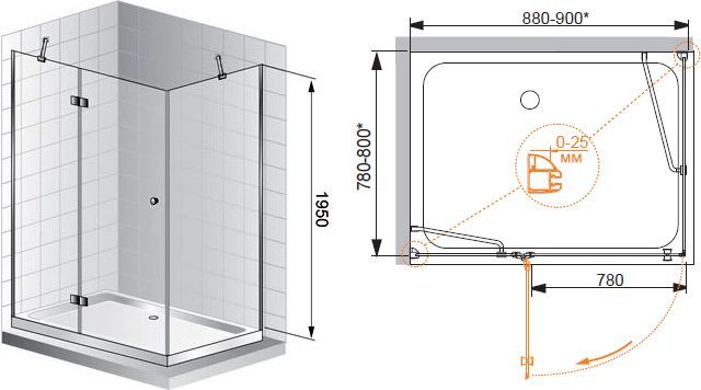 Душевой уголок Cezares Verona 120х100 хром стекло рифленое VERONA-W-AH-1-120/100-P-Cr-L - 9
