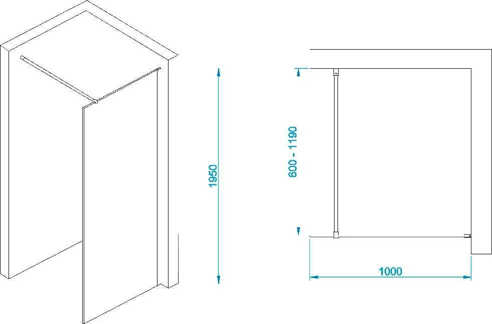 Душевая перегородка RGW Walk In WA-002B 100х195 профиль черный стекло прозрачное 35100210-14 - 2