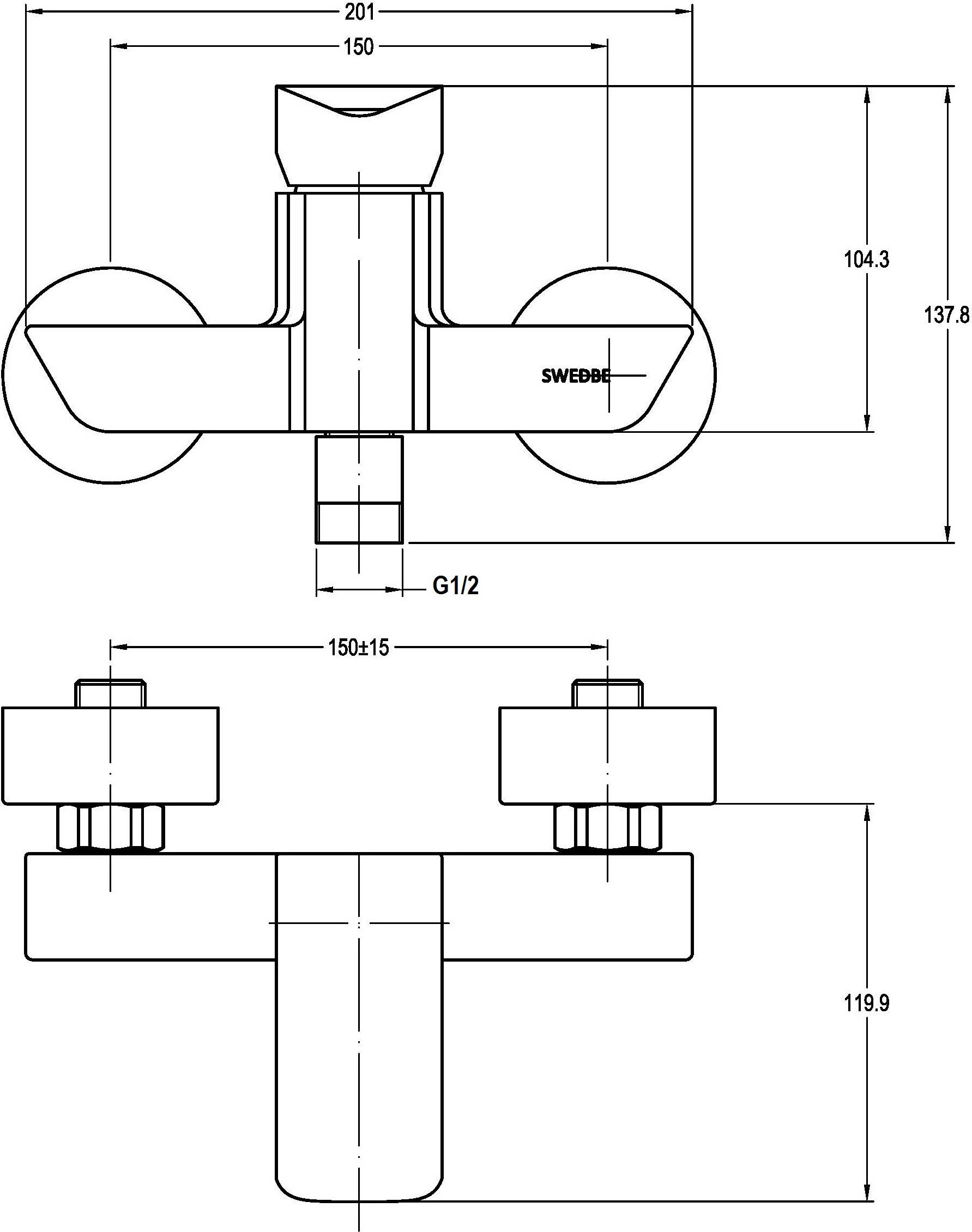 Смеситель для душа Swedbe Iris хром  2220 - 3