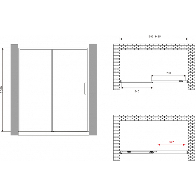 Душевая дверь Abber Komfort 140 черная стекло прозрачное AG93140B - 1