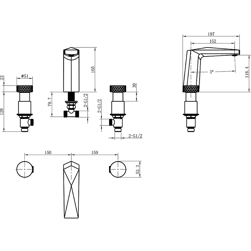Смеситель для раковины Boheme Venturo золото матовое 150-MG-DIAMOND - 1
