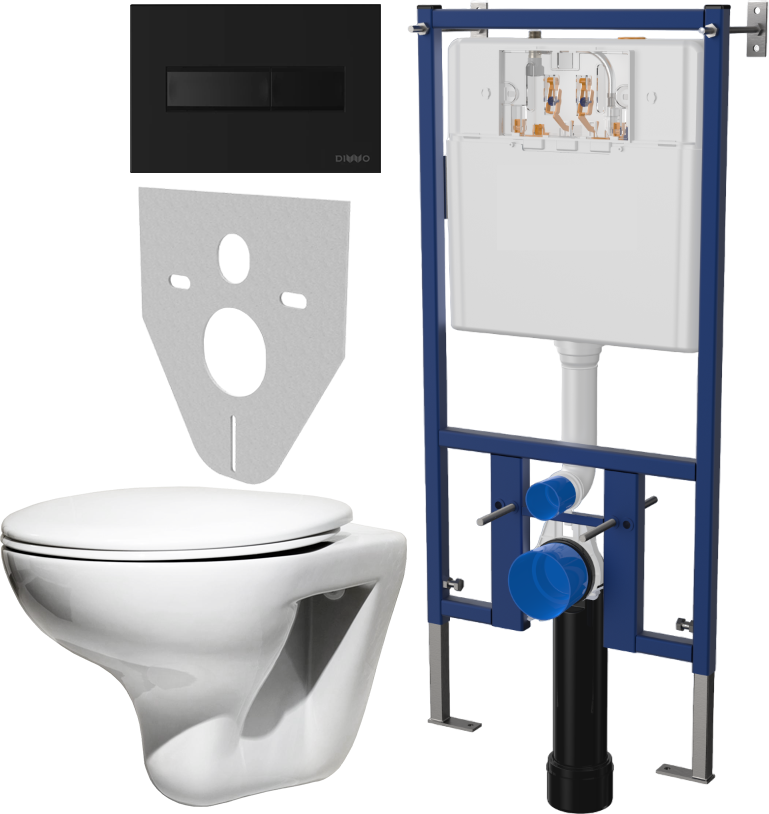 Комплект Унитаз подвесной Roca Mateo 346200000 с микролифтом + Система инсталляции для унитазов DIWO 4501 + Кнопка смыва DIWO 7323 черная матовая 578010 - 0