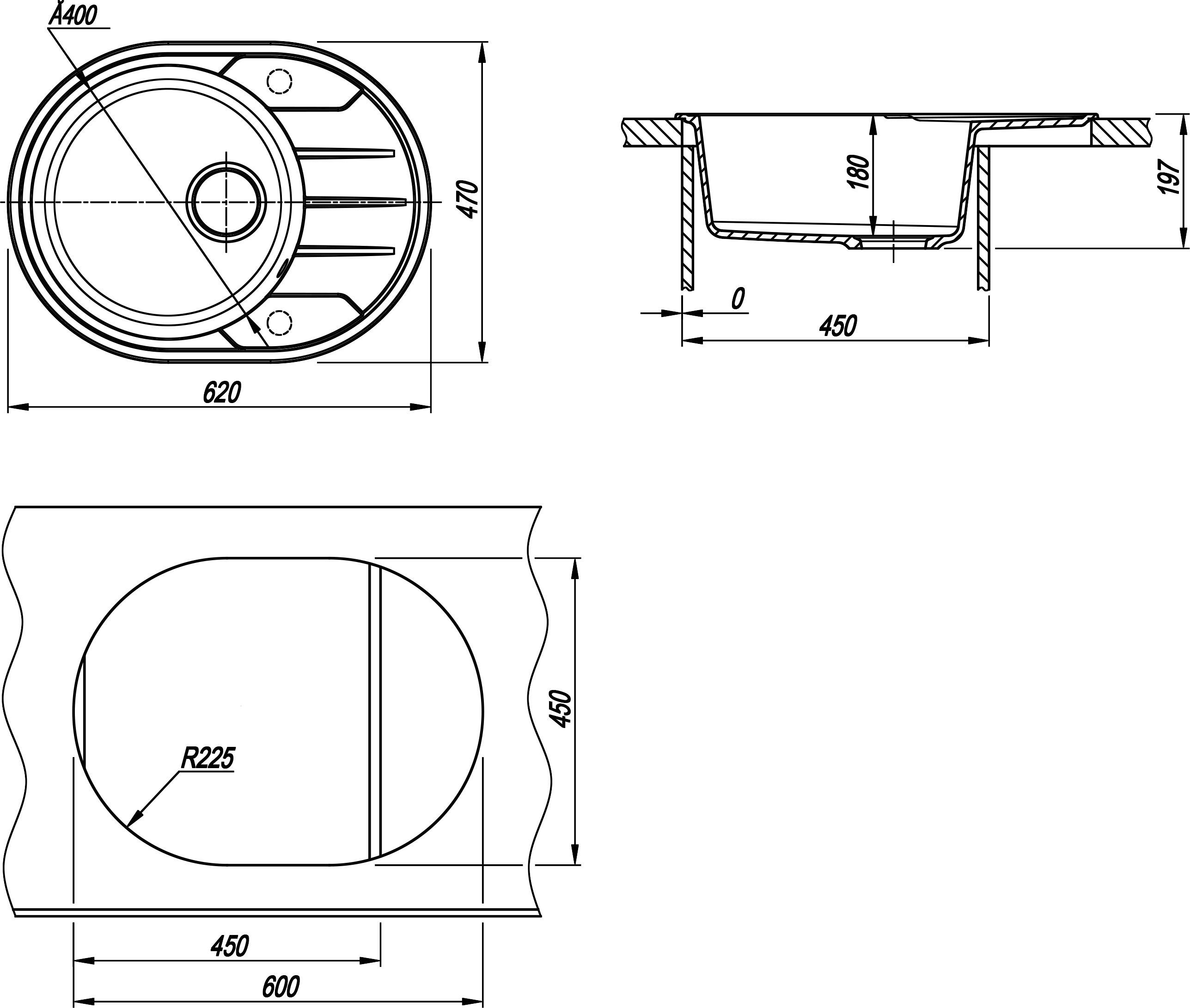 Мойка Лиана 620, черный СМс 29.020.B0620.407 - 3
