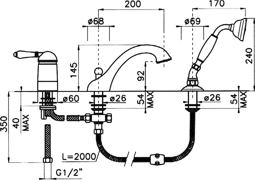Смеситель для ванны Nicolazzi El Capitan  3414BZ75 - 3