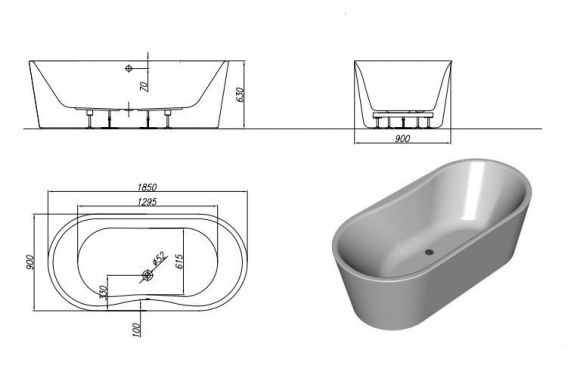 Акриловая ванна Kolpa San Comodo 185х90 черно-белая 593790 - 2