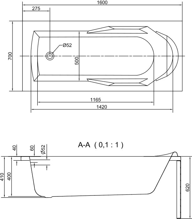 Акриловая ванна Cersanit Santana 160 ультра белый 63324 - 7