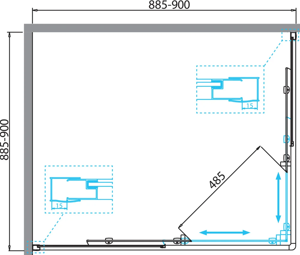 Душевой уголок BelBagno Due 90х90 профиль хром стекло прозрачное DUE-A-2-90-C-Cr - 6