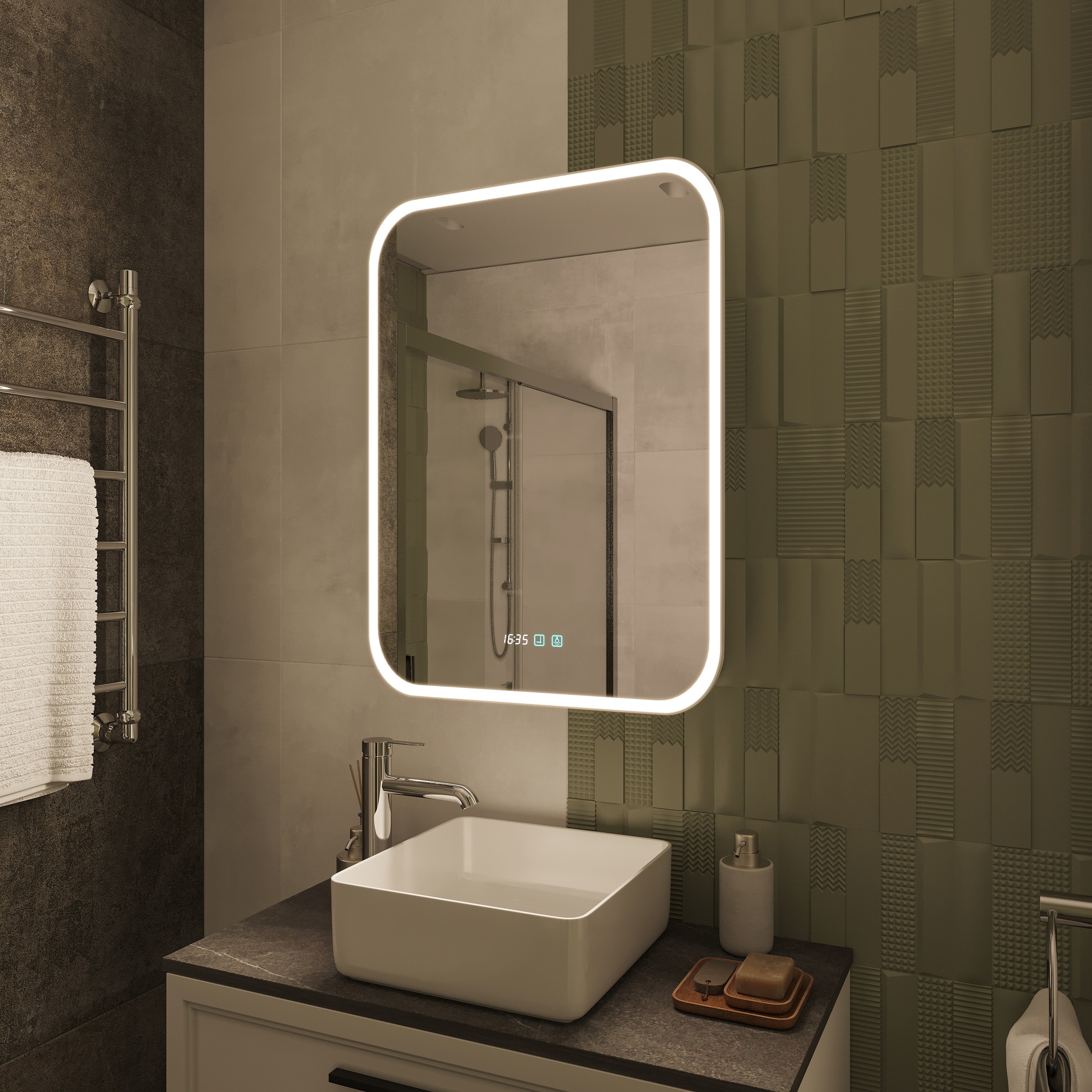 Зеркало-шкаф STWORKI Алта 60 см, с LED подсветкой и часами, смарт, прямоугольное, сенсорное управление LED-00002579 - 8