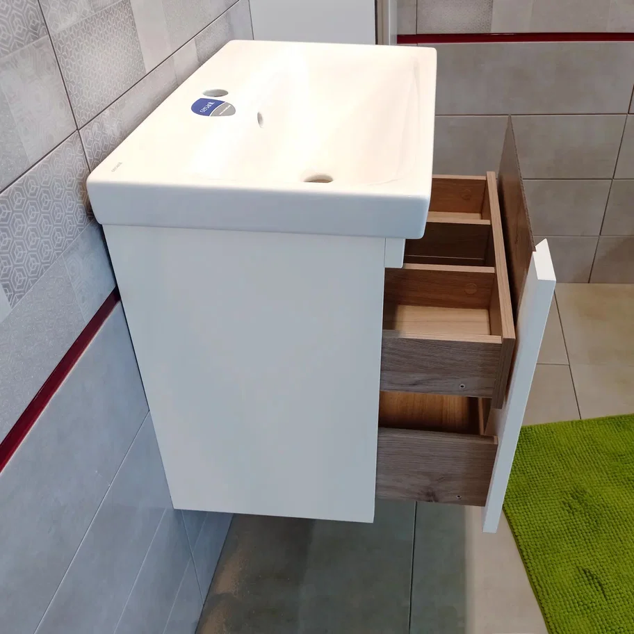 Тумба под раковину Бриклаер Брайтон 80 белая матовая/дуб кера  4627125415821 - 4