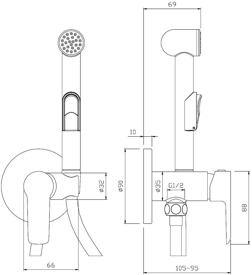Гигиенический душ Rossinka W W25-51 со смесителем - 1