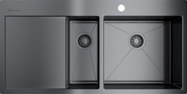 Мойка кухонная Omoikiri Akisame 100-2-GM-R вороненая сталь 4973104 - 0