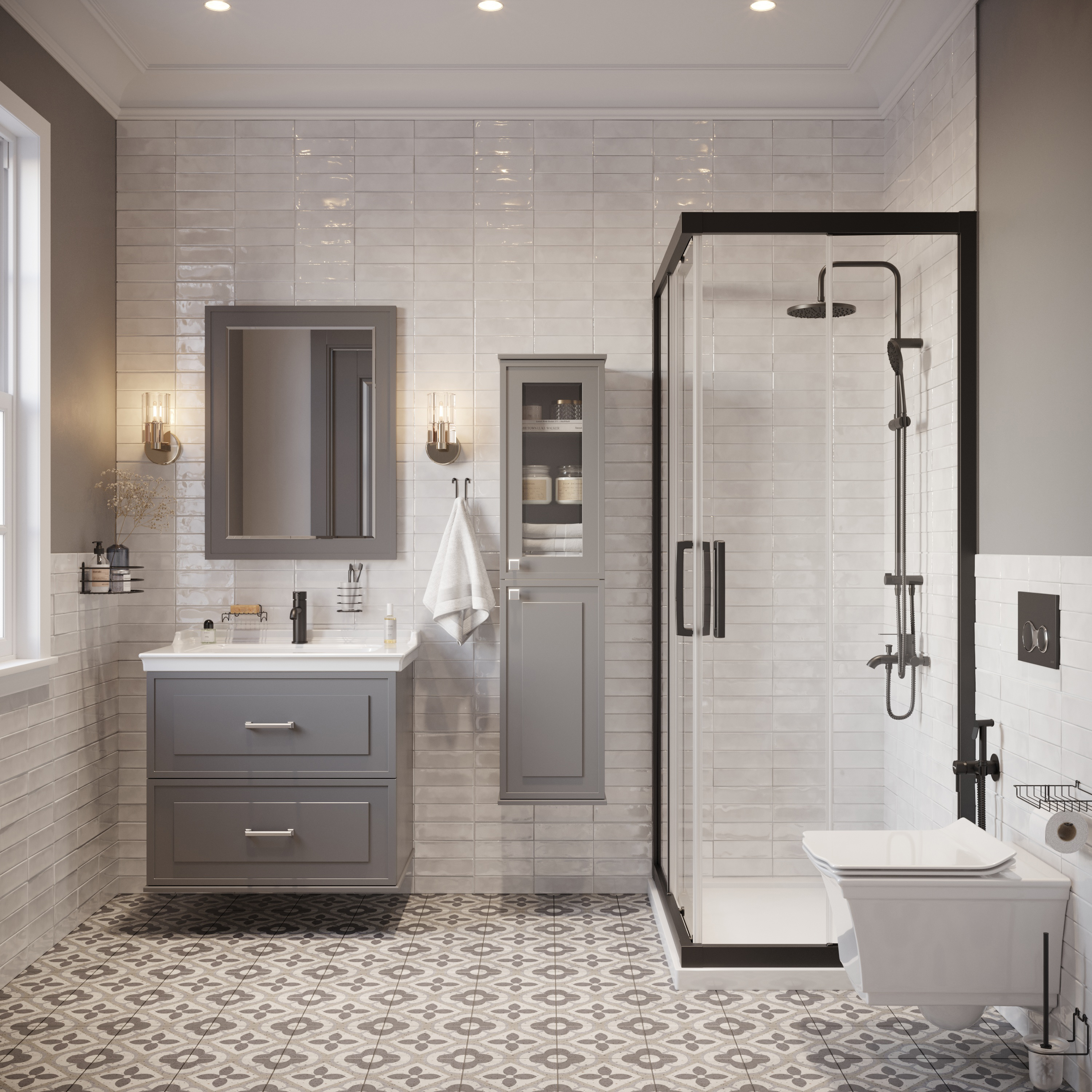 Мебель для ванной STWORKI Хадстен 80 cерая, в стиле прованс, подвесная, российская (гарнитур, комплект) 540921 - 1