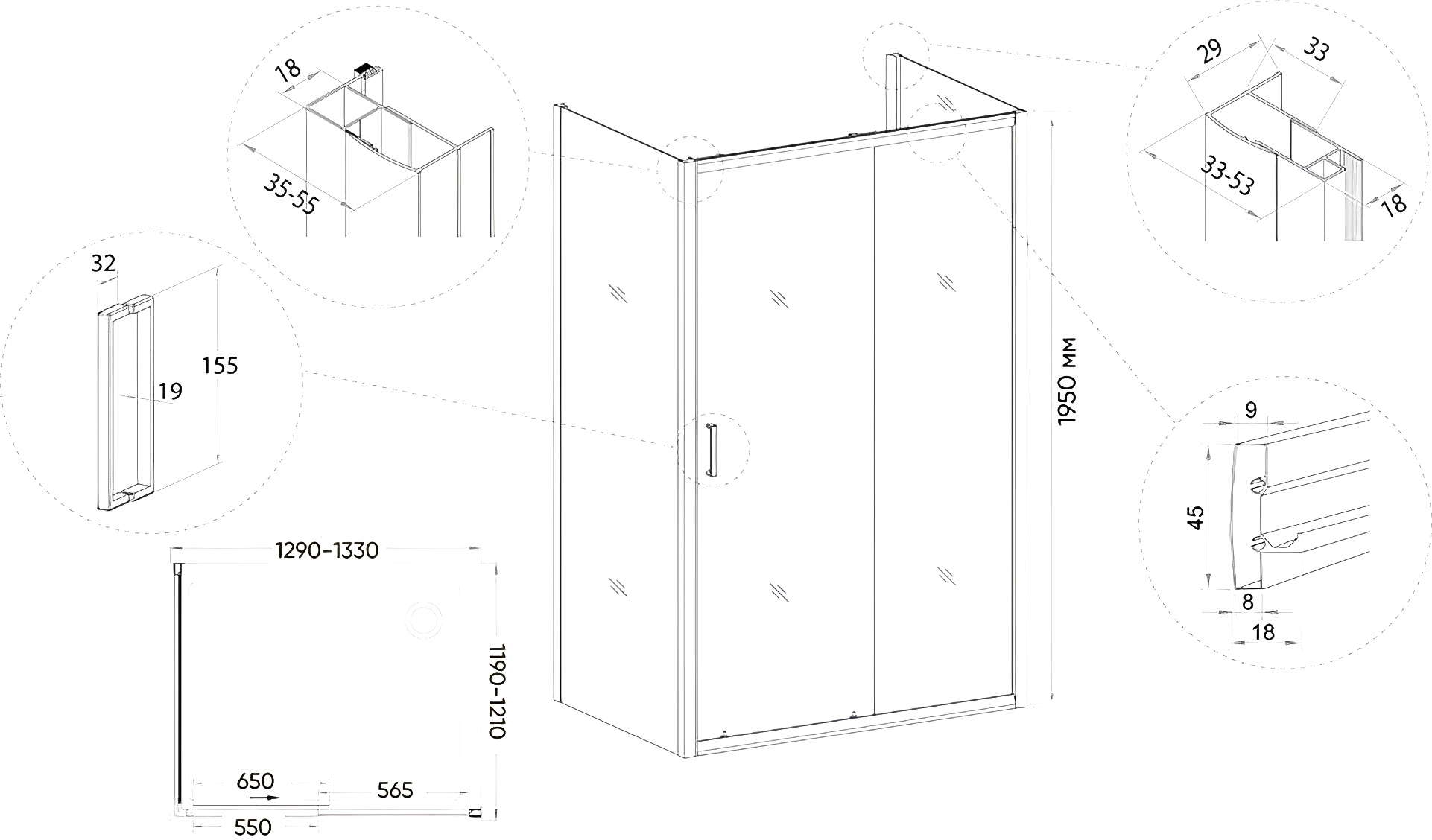 Душевой уголок Veconi Rovigo RV-046B 130x120, черный - 2