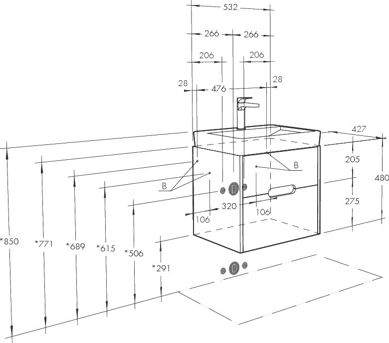 Тумба под раковину Aquaton Оливия 55 светлое дерево-серый 1A254201OLUG0 - 6