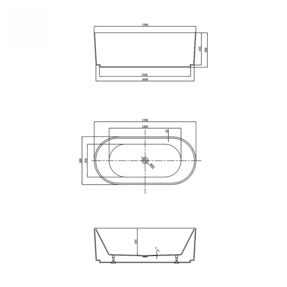 Ванна акриловая Vincea 170х80 белый VBT-426-1700 - 2