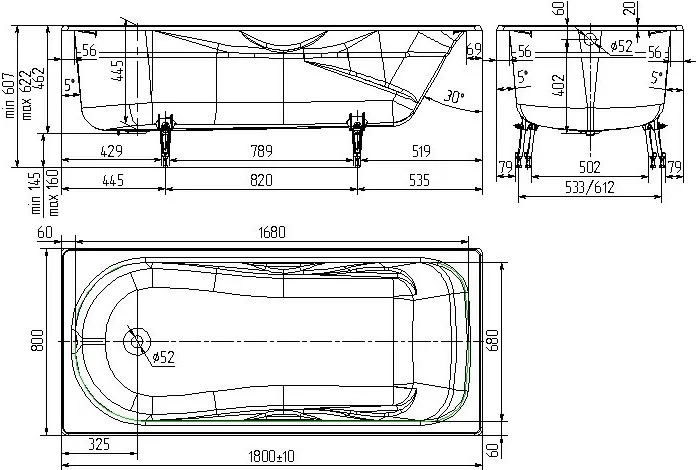 Чугунная ванна Универсал Сибирячка 180x80 см, пристенная 4607152361490  - 3