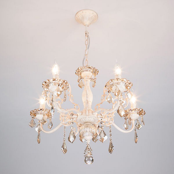 Подвесная люстра Eurosvet Elisha 3281/5 белый с золотом/тонированный хрусталь Strotskis - 1