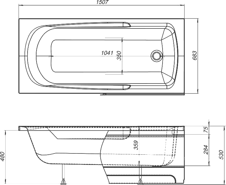 Акриловая ванна DIWO Ростов 150х70, встраиваемая, прямоугольная, без гидромассажа, с подлокотниками 462394 - 5