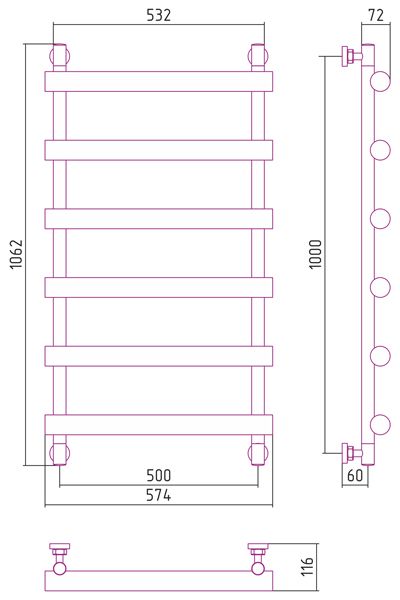 Полотенцесушитель водяной ДР АТЛАНТ 1000х500 (Без покрытия) 00-0226-1050 - 2