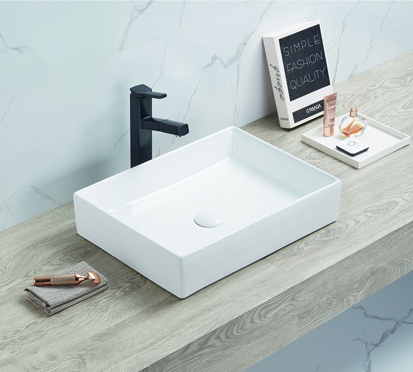 Раковина керамическая накладная AM-78570B-50, цвет белый, 500х370х110 - 0