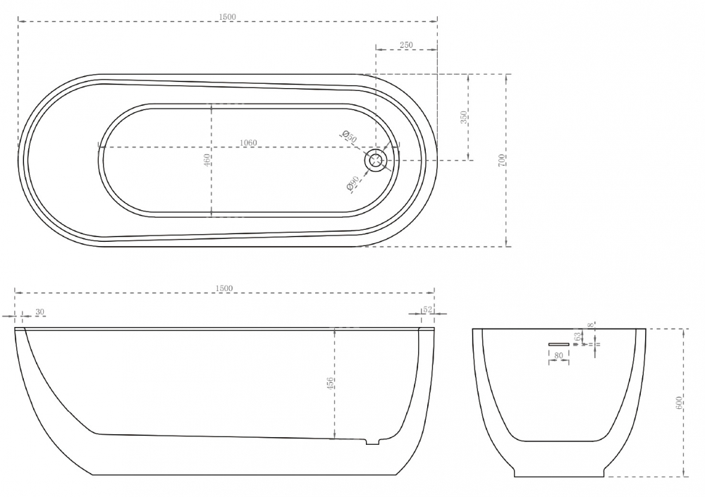 Акриловая ванна ABBER 150х70 белый  AB9341-1.5 - 3