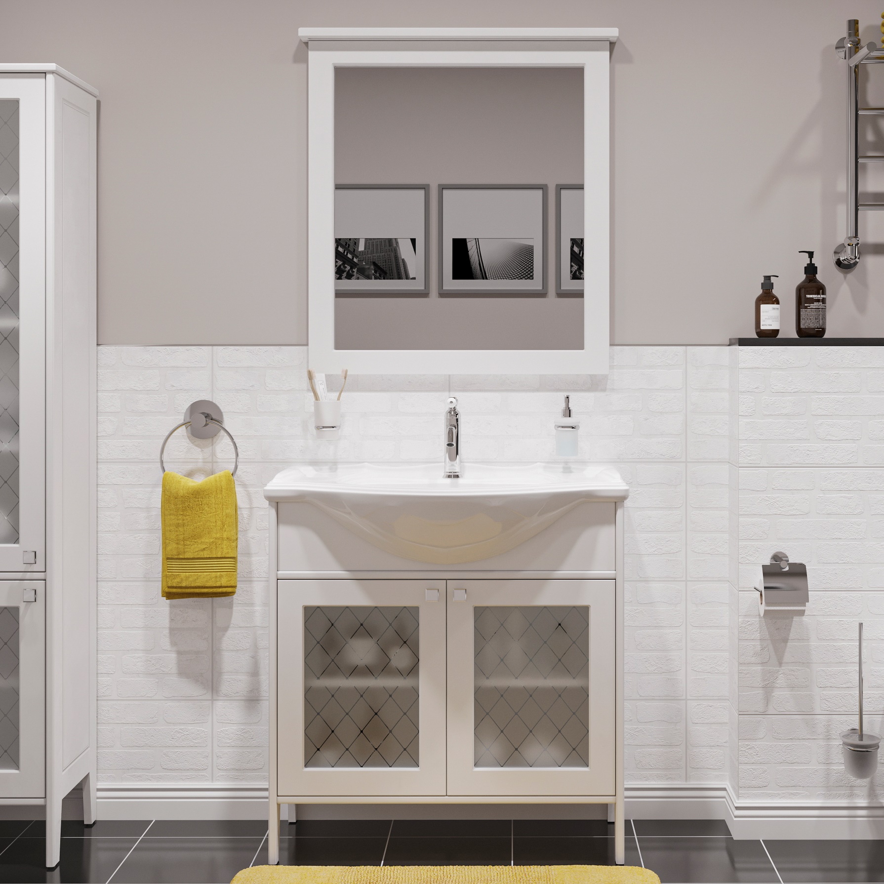 Мебель для ванной STWORKI Хельсингборг 85 белая, в стиле прованс, из МДФ, российская (гарнитур, комплект) 482214 - 0