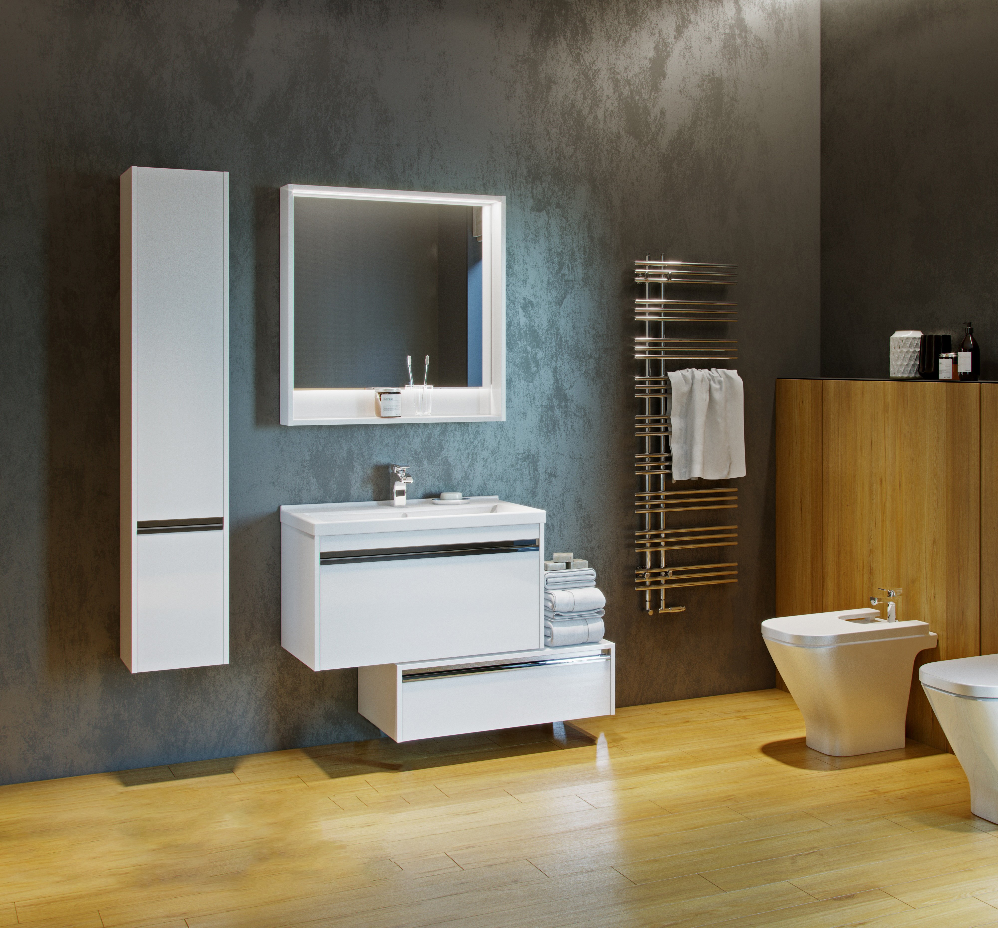 Тумба с раковиной Aquaton Капри 60 белый глянцевый 1A2301K1KP010 - 11