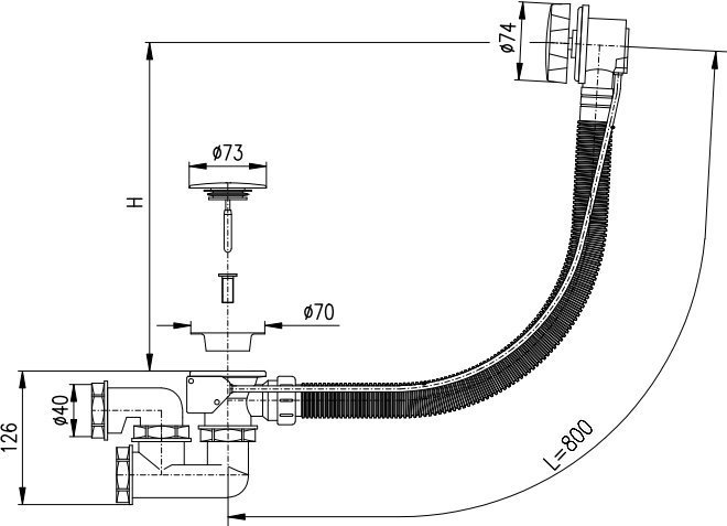 Сифон для ванны RAV SLEZAK металл/пласт 800мм MD0471/80 - 2