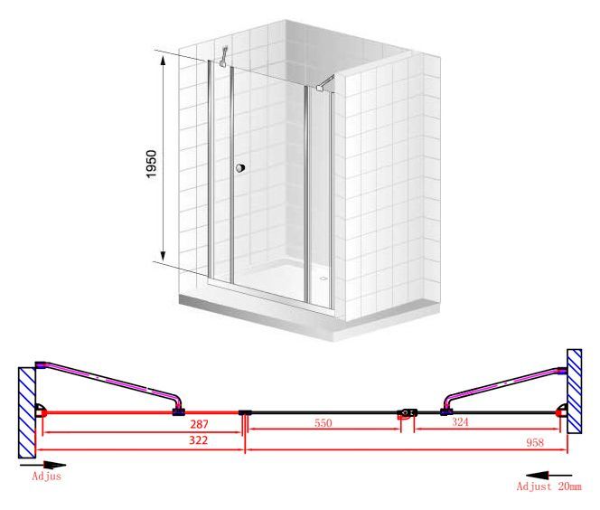 Душевая дверь Cezares Elena 130 хром стекло рифленое ELENA-W-B-13-30+60/40-P-Cr-R - 7