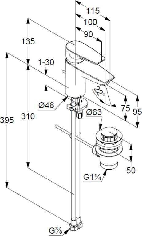 Смеситель для раковины Kludi Pure&solid хром  343820575 - 3