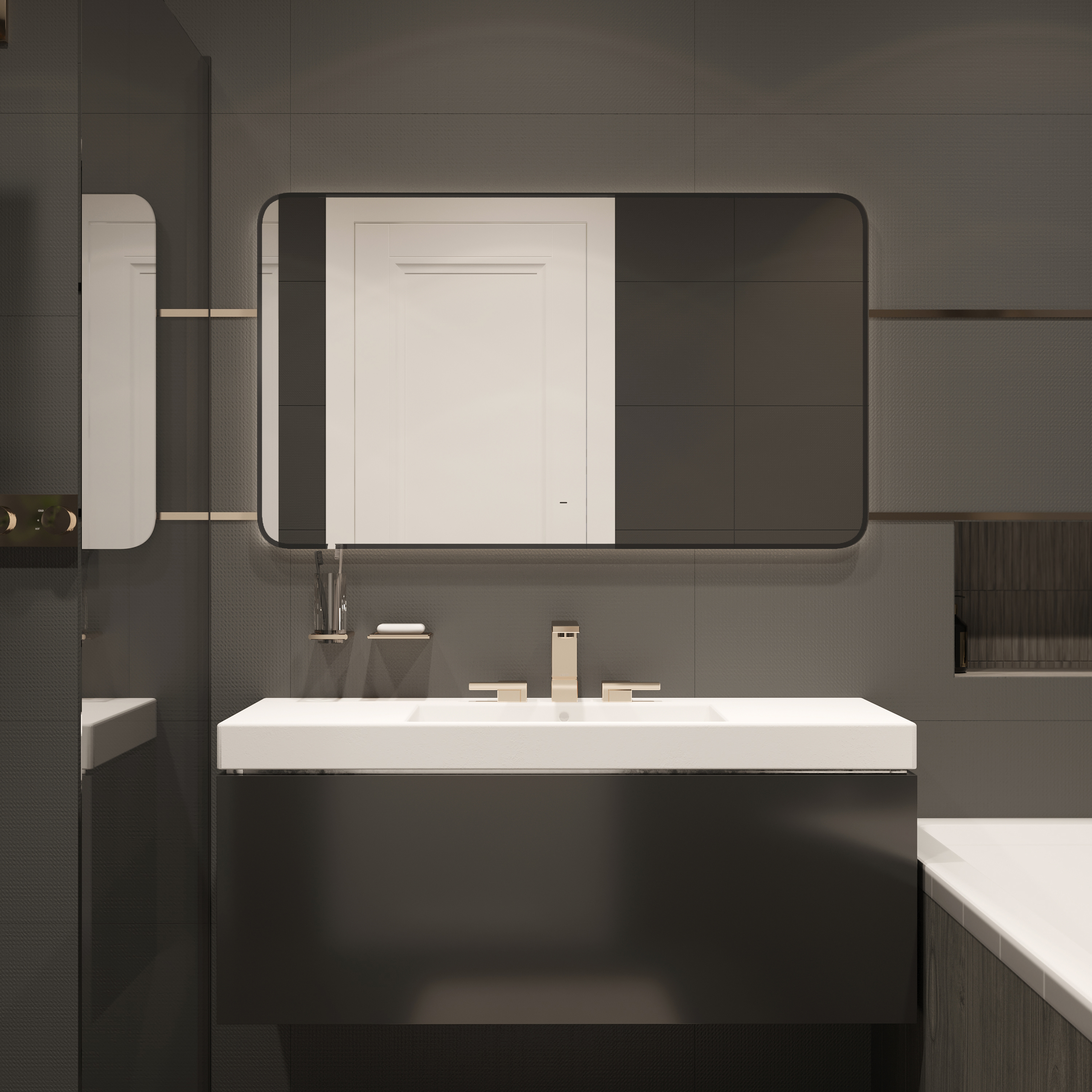 Зеркало DIWO Кострома 120 черное, с подсветкой светодиодной, прямоугольное, настенное ЗЛП1751 - 2