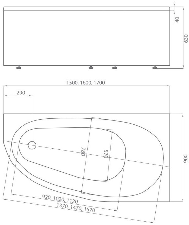 Акриловая ванна Aquatek Дива 160x90 см DIV160-0000002, белый - 1
